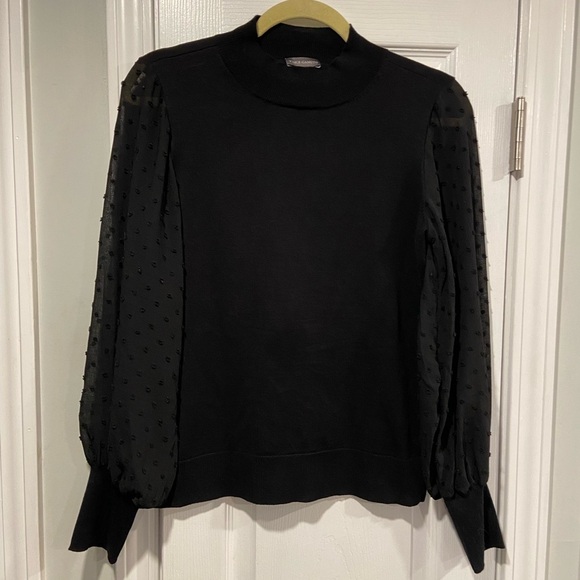 Vince Camuto Sweaters - NWT Vince Camuto Size S Black Swiss Dot Long Sleeve Mock Neck Knit Sweater